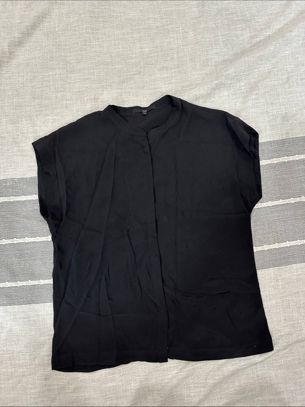 Tibi Black Cap-Sleeve Blouse with Minimal Stand Collar